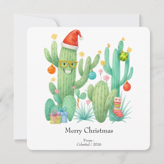 Feestelijke Kerstcactus met Santa Hat & Ornament Kaart (Voorkant)