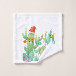 Feestelijke Kerstcactus met Santa Hat & Ornament Washandje