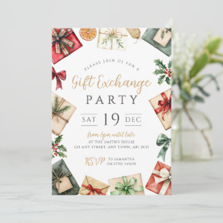 Feestelijke Kerstcadeau Uitwisseling Feest Uitnodi Kaart