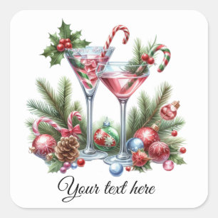 Feestelijke kerstcocktails en tekst vierkante sticker