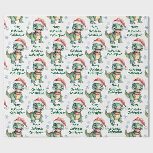 feestelijke kerstdinosaurus cadeaupapier (Vlak)