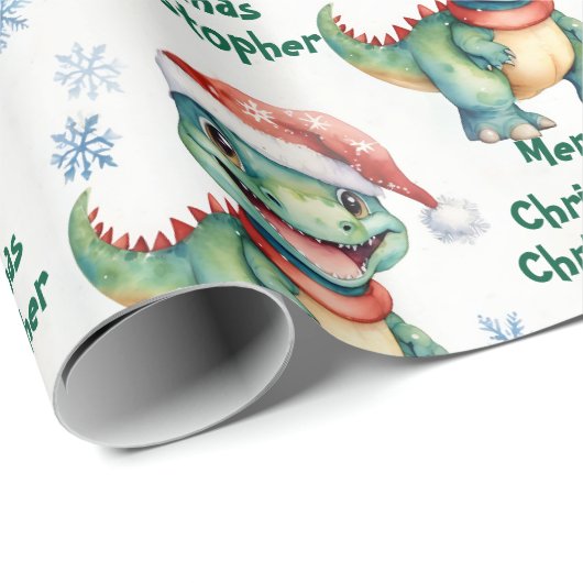 feestelijke kerstdinosaurus cadeaupapier (Rol Hoek)