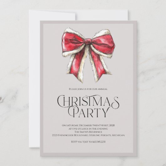 Feestelijke Kerstfeest Uitnodigen met Santa Bow Feestdagenkaart (Voorkant)