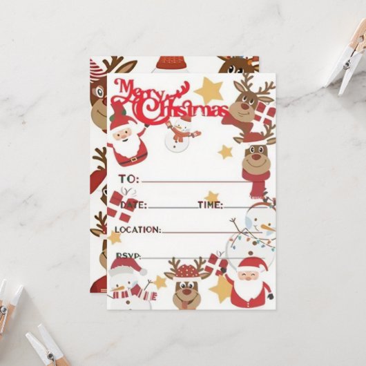 Feestelijke Kerstfeest Uitnodiging Kaarten (Voorkant / Achterkant in situ)