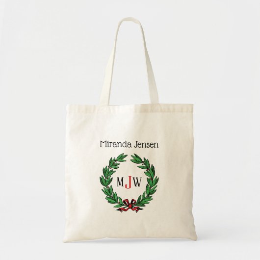 feestelijke kerstfeestdagen met schaars monogram tote bag (Voorkant)
