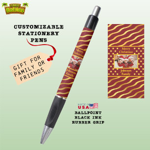 Feestelijke Kerstfoto Cadeau, Kerstrood & Goud Pen