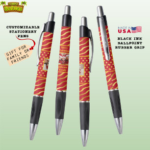 Feestelijke Kerstfoto Cadeau, Kerstrood & Goud Pen