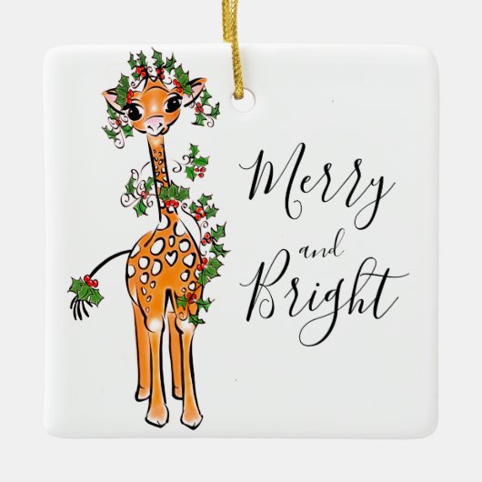 feestelijke kerstGiraffe, rode groene garnaal Keramisch Ornament (Voorkant)