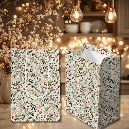 Feestelijke Kerstgroen Rood Bessen Medium Cadeauzakje