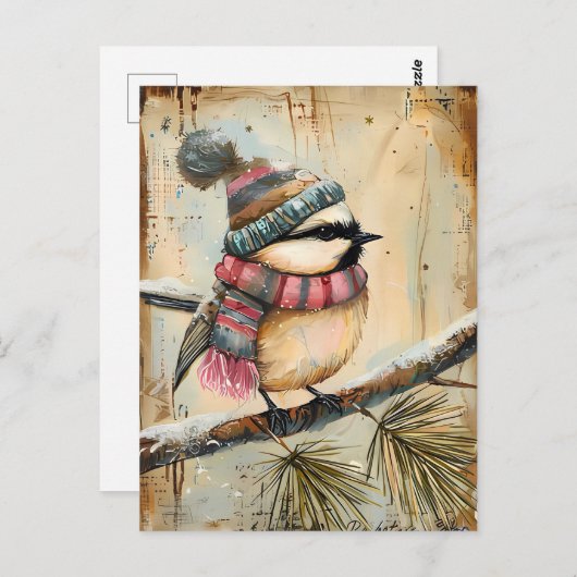 Feestelijke kerstgroet met schattige vogel briefkaart (Voorkant / Achterkant)