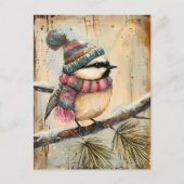 Feestelijke kerstgroet met schattige vogel briefkaart (Voorkant)