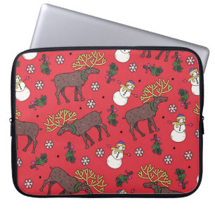 Feestelijke Kerstherten: Sneeuwmanpatroon Laptop Sleeve