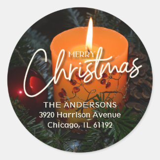 feestelijke kerstkaars ronde sticker