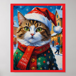 Feestelijke Kerstkat in Santa Hat Poster