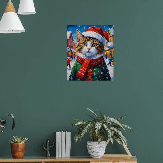 Feestelijke Kerstkat in Santa Hat Poster (Woonkamer 1)