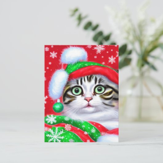 Feestelijke kerstkatten briefkaart (Staand voorkant)