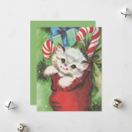 Feestelijke kerstkatten retro feestdagenkaart
