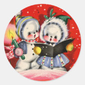 feestelijke kerstkleuring van sneeuw kinder retro ronde sticker (Voorkant)