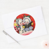 feestelijke kerstkleuring van sneeuw kinder retro ronde sticker (Envelop)