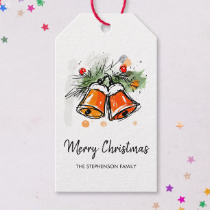 Feestelijke Kerstklokken Schets Illustratie Cadeaulabel