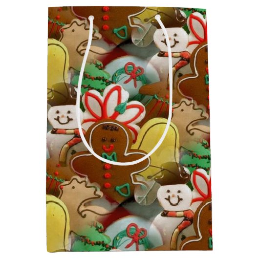 Feestelijke kerstkoekjes patroon medium cadeauzakje (Voorkant)