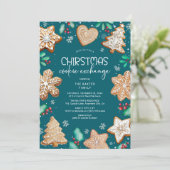 Feestelijke kerstkoekjesuitwisselingsfeest kaart (Staand voorkant)