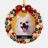 Feestelijke Kerstkrans Custom Dog Pet Foto Keramisch Ornament (Voorkant)