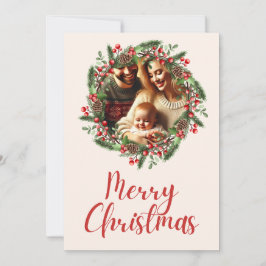 Feestelijke Kerstkrans Familie Fotokaart Ontwerp Kaart