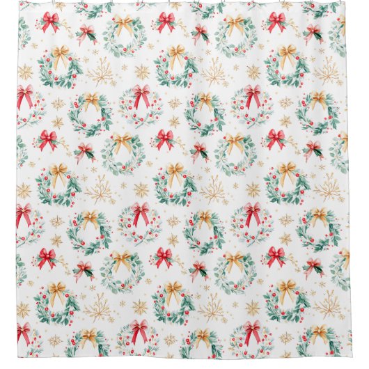 Feestelijke kerstkransen douchegordijn (Voorkant)