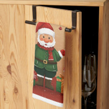 Feestelijke Kerstman & Cadeaus Kerst Keukenhanddoe