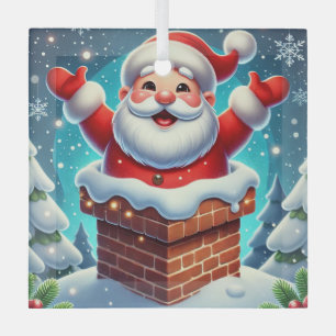 Feestelijke Kerstman die uit de Schoorsteen komt Glas Ornament