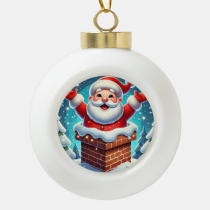 Feestelijke Kerstman die uit de Schoorsteen komt Keramische Bal Ornament