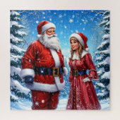 Feestelijke Kerstman en mevrouw Claus Legpuzzel (Verticaal)