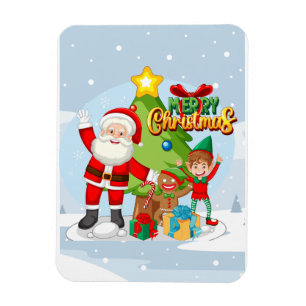 Feestelijke Kerstman en Vrienden Kerst Kaart Magneet