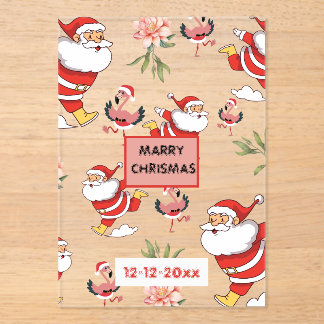 Feestelijke Kerstman, Flamingo & Roze Bloemmotief Acryl Uitnodigingen