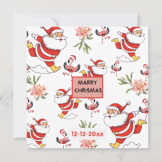 Feestelijke Kerstman, Flamingo & Roze Bloemmotief Kaart