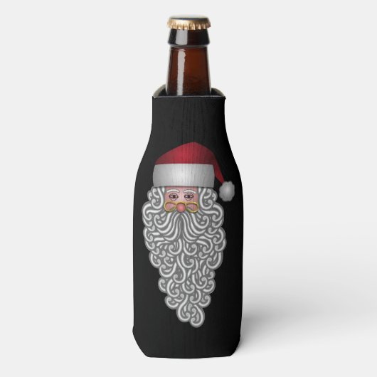 Feestelijke Kerstman in krullende baard Flesjeskoeler (Fles Voorkant)