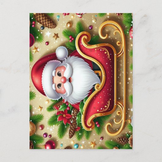Feestelijke Kerstman in Sleigh Feestdagenkaart (Voorkant)