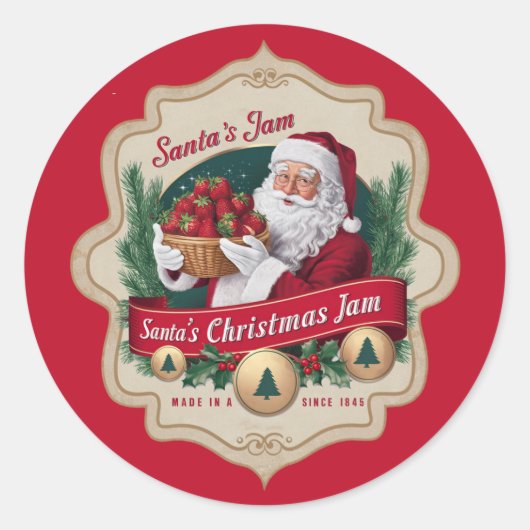 Feestelijke Kerstman Jam Ronde Sticker (Voorkant)