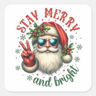 Feestelijke Kerstman Merry Bright Vierkante Sticker