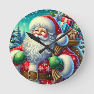 Feestelijke Kerstman met een Zak Geschenken Ronde Klok