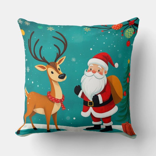 Feestelijke Kerstman met rendieren Kussen (Voorkant)