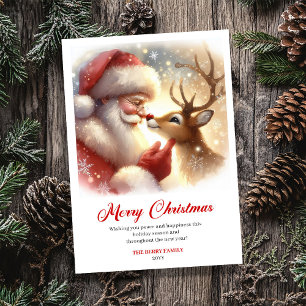 Feestelijke Kerstman met Rudolph Vintage Kerstkaar Feestdagenkaart