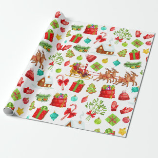 Feestelijke Kerstman op de slee en cadeaus Cadeaupapier