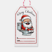 Feestelijke Kerstman op Toilet cadeau label Cadeaulabel (Achterkant)