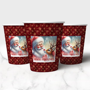 Feestelijke Kerstman Rudolph Cartoon Feestbekers Papieren Bekers