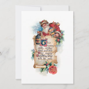 Feestelijke Kerstman w / lantaarn en scroll en gro Feestdagenkaart