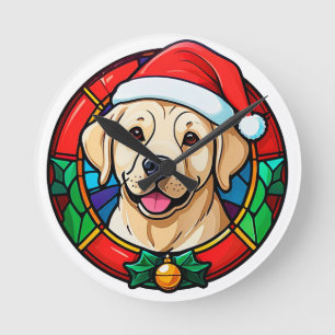 Feestelijke Kerstmanhoed Hond Cartoon Ronde Klok