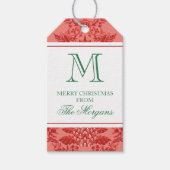 Feestelijke Kerstmis Ananas & Ornamenten Monogram Cadeaulabel (Voorkant)