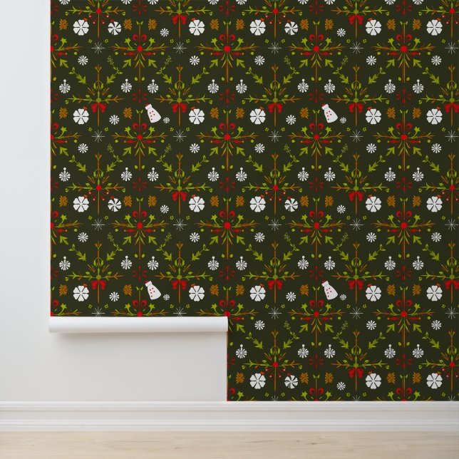 Feestelijke Kerstmis Folk Art Pattern Design Behang (Applicatie)